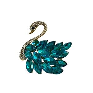 Teal Colored Swan Brooch